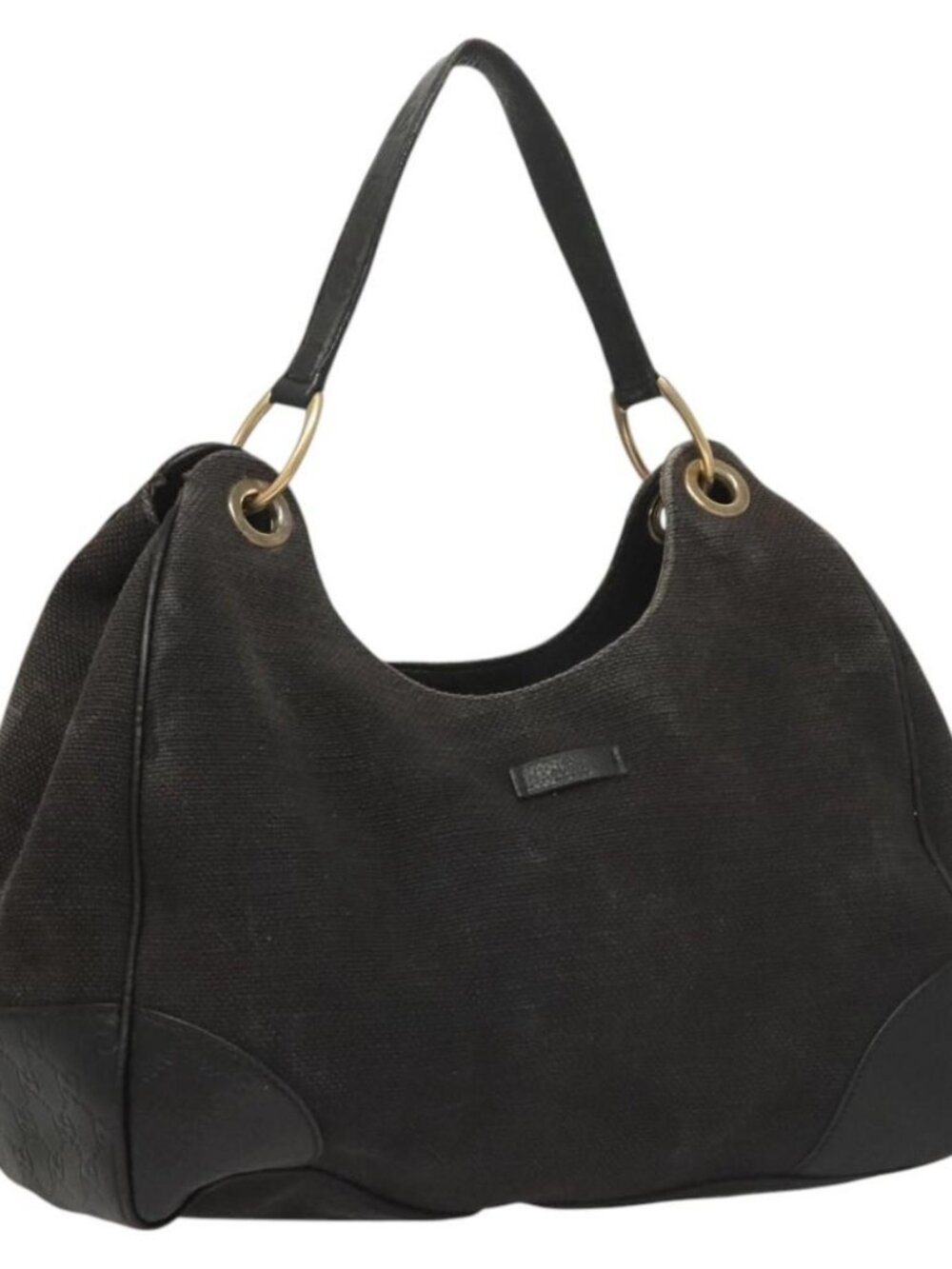GUCCI Shoulder Bag Canvas Outlet Black Gold 257268 Auth bs25254